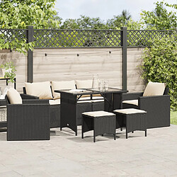 vidaXL Salon de jardin 6 pcs avec coussins noir résine tressée