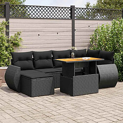 vidaXL Salon de jardin 7 pcs avec coussins noir résine tressée