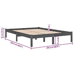 vidaXL Cadre de lit sans matelas gris bois massif 200x200 cm pas cher