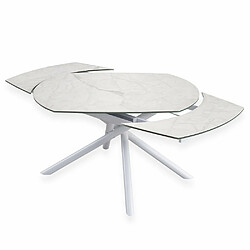 Inside 75 Table de repas extensible MIKADO plateau céramique marbre blanc collé sur verre trempé, piétement en métal blanc mat