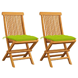 vidaXL Chaises de jardin avec coussins vert vif lot de 2 Bois de teck