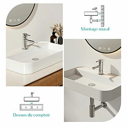 Avis EMKE Vasque à Poser en céramique, Lavabo rectangulaire en céramique Arc, blanc brillant - 70 x 40 x 11 cm