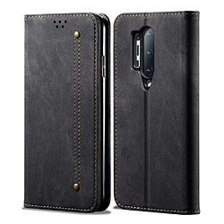 Etui en PU jean style vintage flip en tissu noir pour votre OnePlus 8 Pro