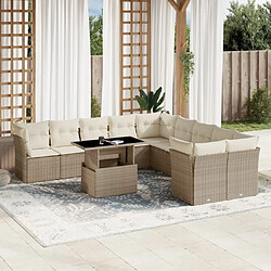 vidaXL Salon de jardin 11 pcs avec coussins beige résine tressée