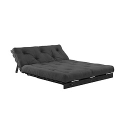 Acheter Inside 75 Canapé convertible futon ROOTS pin laqué noir matelas 140 x 200 cm coloris gris foncé