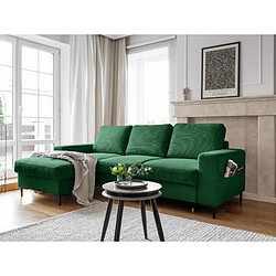 Bestmobilier Lilly - Canapé d'angle gauche - 4 places - convertible avec coffre - en velours côtelé Lilly - Canapé d'angle gauche - 4 places - convertible avec coffre - en velours côtelé - Vert