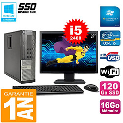 PC DELL 990 SFF Core I5-2400 Ram 16Go Disque 120Go SSD Graveur Wifi W7 Ecran 27" - Occasion