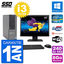 PC Dell Optiplex 3020 SFF Ecran 22" i3-4130 RAM 8Go SSD 240Go Windows 10 Wifi - Occasion