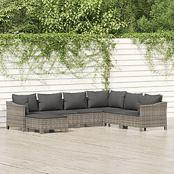 vidaXL Salon de jardin 7 pcs avec coussins Gris Résine tressée