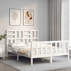 Maison Chic Lit adulte - Cadre Structure de lit avec tête de lit Contemporain blanc 120x200 cm bois massif -MN97107