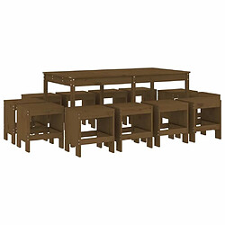 Salle à dîner de jardin 13 pcs,Table et chaise à manger marron miel bois pin massif -MN32361