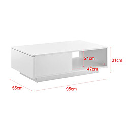 Helloshop26 Table basse de salon avec tiroir et compartiment de rangement 95 x 55 cm 15 mm blanc brillant 03_0006143