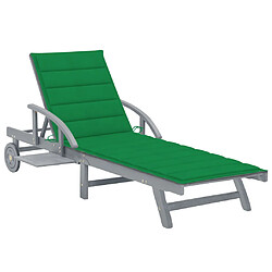 Helloshop26 Transat chaise longue bain de soleil lit de jardin terrasse meuble d'extérieur 200 cm avec coussin bois d'acacia solide 02_0012394