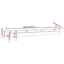 vidaXL Étagères murales 2 pcs Gris 110x12x9 cm Bois de pin massif pas cher