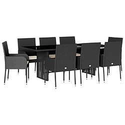 Maison Chic Ensemble à manger d'extérieur 9 pcs avec coussins,Salon de jardin noir résine tressée -GKD335981