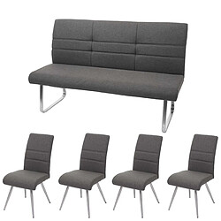 Decoshop26 Lot de 4 chaises de salle à manger + banc 180 cm en tissu gris-marron et acier inoxydable 04_0007589