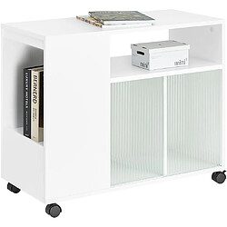 SoBuy FBT142-W Table d’Appoint, Bout de Canapé de Salon, Table à Café, Caisson de Bureau, à roulettes, Chariot de Bureau avec tiroir et Portes en Verre, Blanc, 75 x 35 x 61 cm