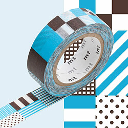 Masking tape rayé carrés bleu et noir - 1,5 cm x 7 m