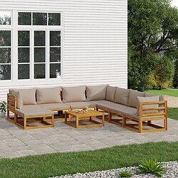 Maison Chic Salon de jardin 9 pcs + coussins - Mobilier/Meubles de jardin - Table et chaises d'extérieur taupe bois massif -MN46312