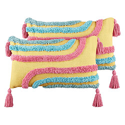 Beliani Lot de 2 coussins DOLICHOS Coton 30 x 50 cm Géométrique Touffeté Multicolore