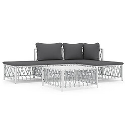 Maison Chic Salon de jardin 5 pcs avec coussins - Table et chaises d'extérieur - Mobilier/Meubles de jardin Moderne blanc acier -MN93896