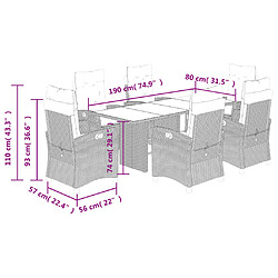 vidaXL Ensemble à manger de jardin et coussins 7 pcs beige poly rotin pas cher