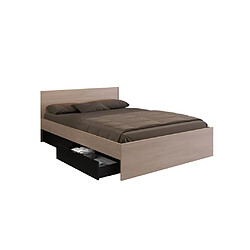 Avis Vente-Unique Lit avec 2 tiroirs 160 x 200 cm - Coloris : Naturel et noir + Sommier + Matelas - VELONA