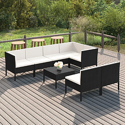 vidaXL Salon de jardin 8 pcs avec coussins résine tressée noir