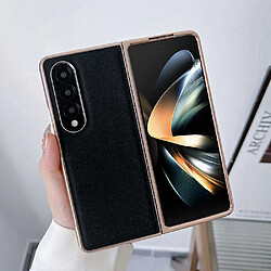 Coque en TPU + cuir véritable électroplaqué pour votre Samsung Galaxy Z Fold3 5G - noir