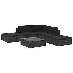 vidaXL Salon de jardin 6 pcs avec coussins Résine tressée Noir