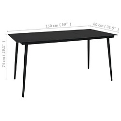 Avis vidaXL Table à dîner de jardin Noir 150x80x74 cm Acier et verre