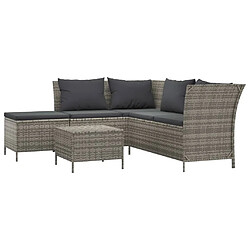 vidaXL Salon de jardin 4 pcs avec coussins Gris Résine tressée