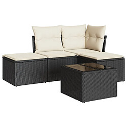 vidaXL Salon de jardin 5 pcs avec coussins noir résine tressée