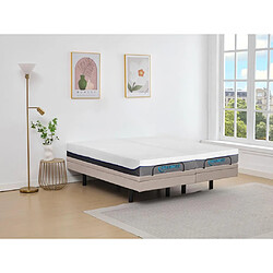 Vente-Unique Lit électrique de relaxation déco + matelas mémoire de forme - 2 x 90 x 200 cm - Tissu - Beige - MENASINA de DREAMEA