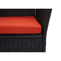 Decoshop26 Banc en polyrotin avec table fauteuils chaises de jardin 132cm noir coussin terracota 04_0001139