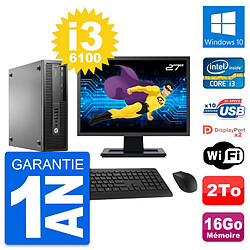 PC HP 800 G2 SFF Ecran 27" Intel i3-6100 RAM 16Go Disque 2To Windows 10 Wifi - Occasion