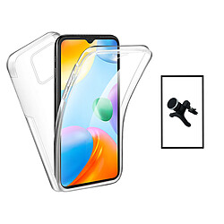 PHONECARE Kit Coque 3x1 360° Impact Protection + Support Magnétique de Voiture Renforcé pour Xiaomi Redmi 10C - Transparent/Blanc