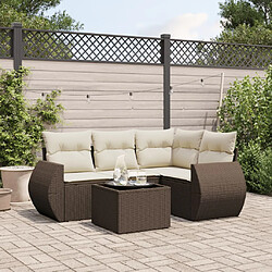 vidaXL Salon de jardin avec coussins 5 pcs marron résine tressée