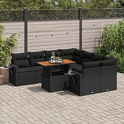 vidaXL Salon de jardin 9 pcs avec coussins noir résine tressée