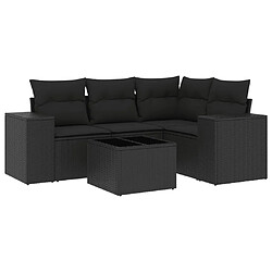 vidaXL Salon de jardin 5 pcs avec coussins noir résine tressée