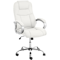 Decoshop26 Fauteuil de bureau ergonomique est confortable en PVC blanc et métal chromé 10_0002378