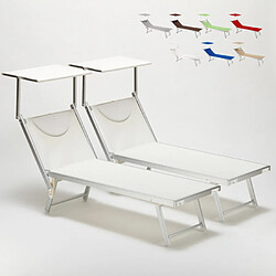 Beach And Garden Design Bain de soleil Chaise longue transats aluminium Santorini 2 pièces, Couleur: Blanc