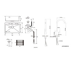 Auralum MAX Évier Cuisine1Bac 58*45*18CM,avec Egouttoir évier Enroulable/Distributeur Savon+Mitigeur Cuisine Pivotant 360°,Barboteur Démontable,Noir