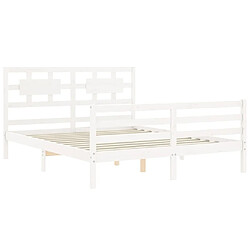 Maison Chic Lit adulte - Cadre Structure de lit avec tête de lit Contemporain blanc 160x200 cm bois massif -MN34327 pas cher