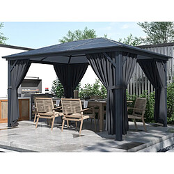 Vente-Unique Tonnelle gazebo en aluminium 3 x 3,95 m 11,8 m² avec rideaux - RADELA