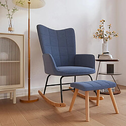 Maison Chic Chaise à bascule avec tabouret | Fauteuil Relax Bleu Tissu -GKD91951