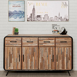 MES Buffet JAKARTA Buffet - Teck recyclé et acier - 4 portes et tiroirs - 160 x 40 x 90 cm