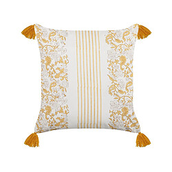 Beliani Coussin BILOBA Coton 45 x 45 cm Floral Impression en bloc Jaune