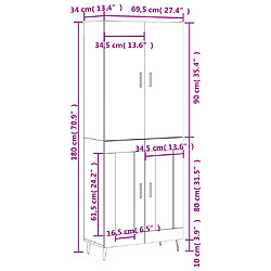 vidaXL Buffet haut Noir 69,5x34x180 cm Bois d'ingénierie pas cher