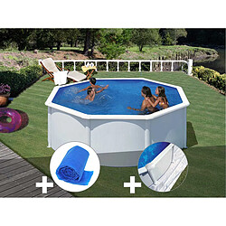 Kit piscine acier blanc Gré Fidji ronde 3,20 x 1,22 m + Bâche à bulles + Tapis de sol